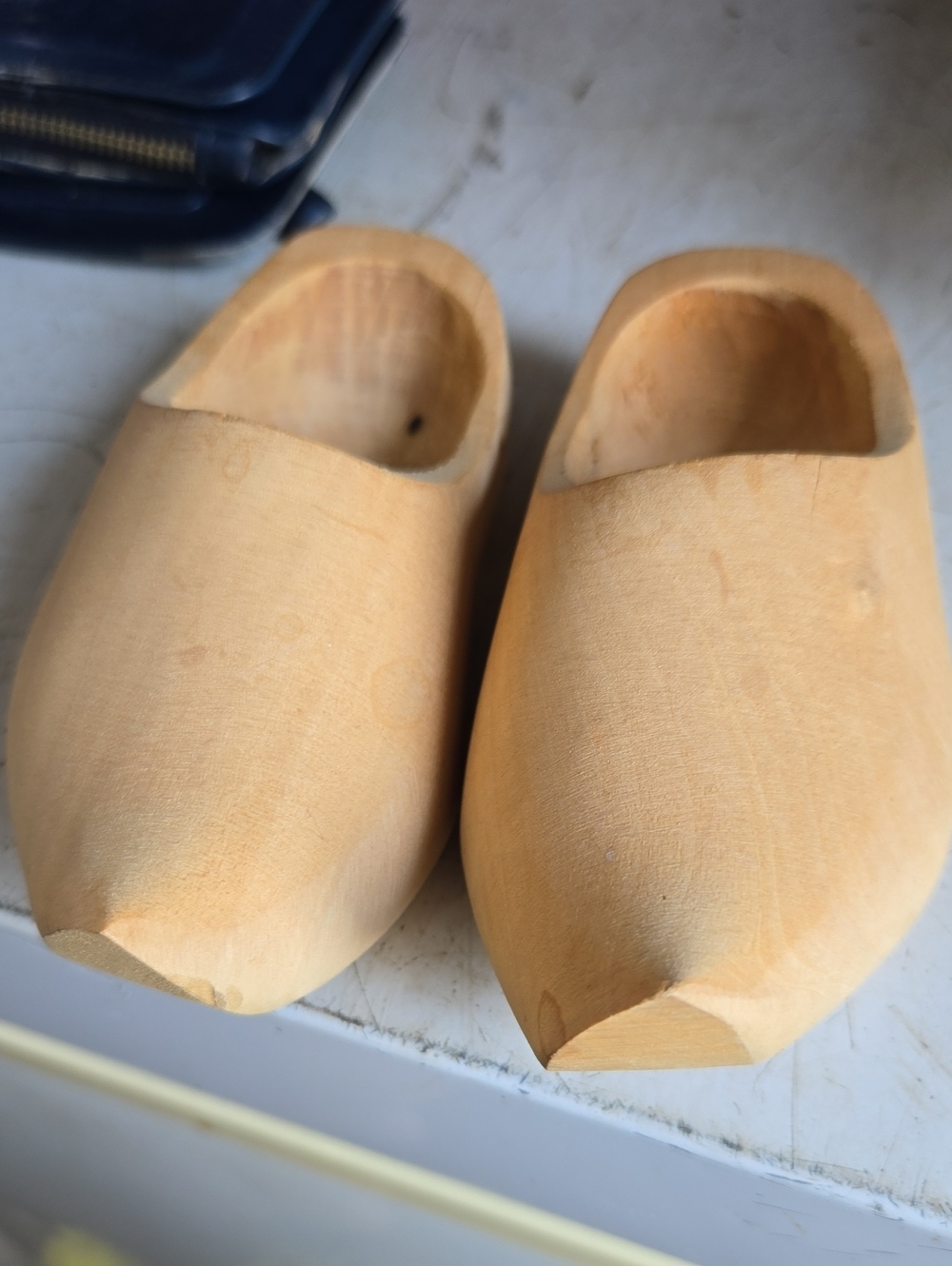 Pair of Natural Wood Clogs - Light Wood Tone. Small Doll Size